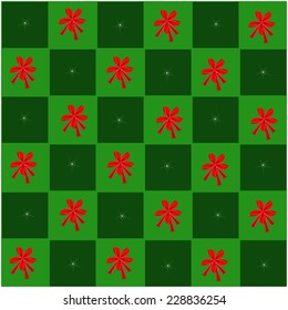 An Illustration Seamless Patterns of Lovely Red Bow in Green and Dark Green Chess Board, A Perfect Gift or Present for Someone Special. 