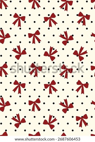 Illustration of a seamless polka dot pattern with red bows. Red bows and dots background seamless pattern . Christmas or Valentines day holiday design