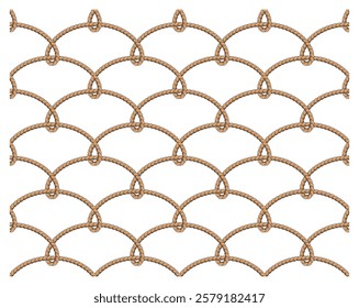 An illustration of seamless repeating pattern featuring interwoven rope knots in an arched formation. The intricate design resembles fishing nets, nautical elements, and woven textures