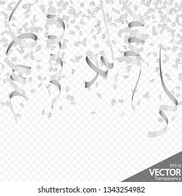 illustration of seamless silver colored confetti and streamers background for party or carnival usage with transparency in vector file