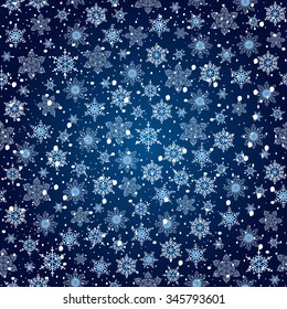 Illustration of seamless snowflake pattern in white and blue colors