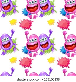 Illustration of a seamless template with monsters on a white background