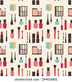 Illustration Seamless Texture of Beauty and Makeup Icons, Fashion Wallpaper - Vector