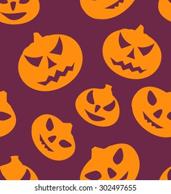 Illustration Seamless Texture with Carving Pumpkins, Halloween Giftwrap - Vector