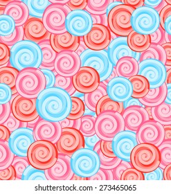 Illustration Seamless Texture with Colored Sweets, Swirl Lollipops - Vector