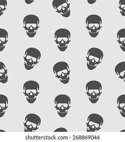 Illustration Seamless Texture with Human Skull, Scary Background for Halloween - Vector