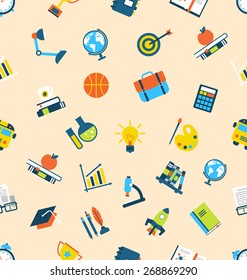 Illustration Seamless Texture with Icons of Education Item, School Background - Vector