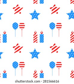 Illustration Seamless Texture with Objects for Independence Day of America, US National Colors. Vector