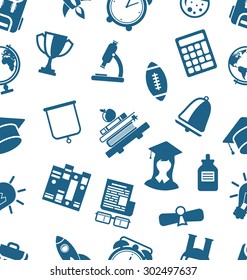 Illustration Seamless Texture with School Flat Minimal Icons - Vector