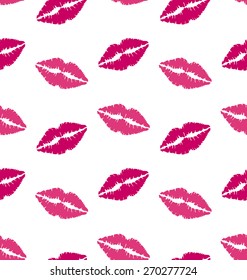 Illustration Seamless Texture with Traces of Kisses, Pink Romantic Pattern - Vector