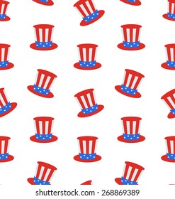 Illustration Seamless Texture with Uncle Sam's Top Hat for American Holidays - Vector