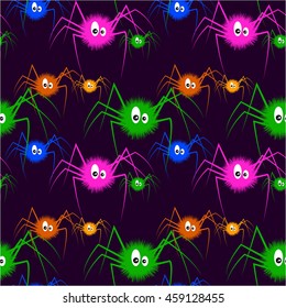 Illustration of the seamless vector background with color spiders.
