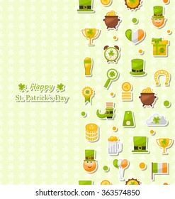 Illustration Seamless Vertical Pattern with Cartoon Colorful Flat Icons for Saint Patrick's Day, Traditional Irish Wallpaper - Vector 