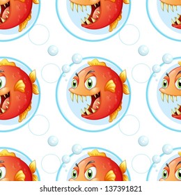 Illustration of a seamless wallpaper design with fish on a white background