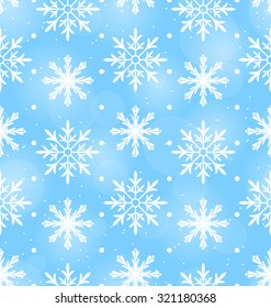 Illustration Seamless Wallpaper with Different Snowflakes, December Background - Vector