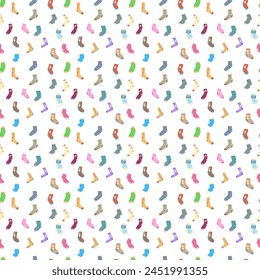 Illustration seamless wallpaper many colorful socks with different pattern. Vector illustration socks in a certain order cartoon wallpaper socks of different shapes lengths colors and patterns
