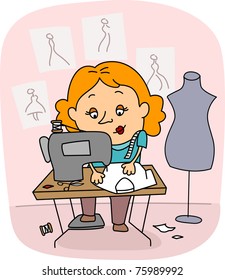 Illustration of a Seamstress/ Fashion Designer at Work