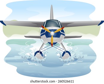 Illustration of a Seaplane Cruising Through Water 