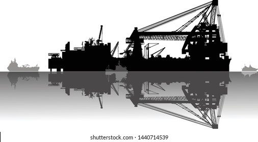 illustration with seaport isolated on white background