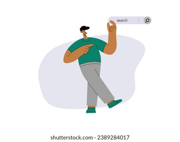 illustration of a search engine in the shape of a person holding a search control in his hand