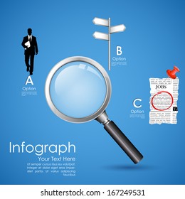 illustration of searching job in newspaper with magnifying glass