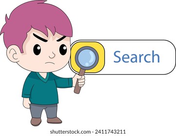 ilustración de la búsqueda en internet, estudio del conocimiento buscado en internet, ilustración plana de dibujos animados