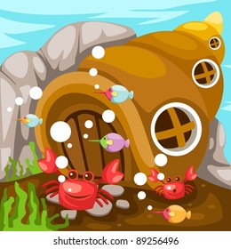 illustration of seascape life underwater on white background