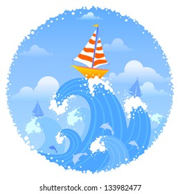 illustration of seascape sailing race in the waves