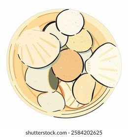 Illustration of a Seashell Bucket for Beach and Summer Graphics Summerthemed graphics, beach decor, oceaninspired designs