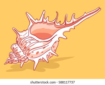 Illustration with seashell on sand. Isolated object. Freehand drawing