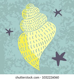 an illustration with a seashell on a sea theme