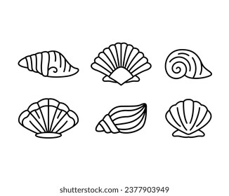 illustration of seashell simple line design vector icon collections outline set	