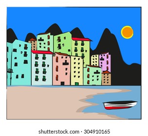 illustration of seaside town