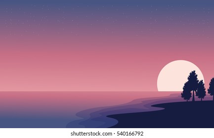 Illustration of seaside and tree landscape