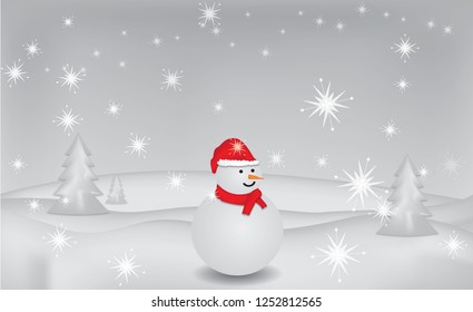 Illustration Season Winter Merry Christmas. Snowman Vector Background