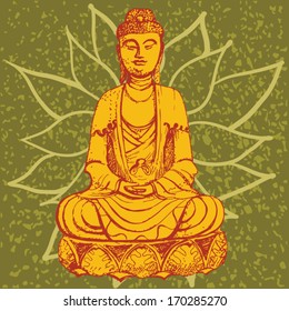 illustration seated Buddha in the lotus flower