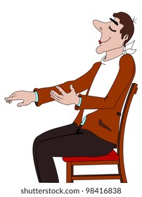 Illustration of a seated man with outstretched hand