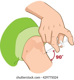 Illustration of a seated person applying injection in arm supported on the seat can be both for the treatment of diabetes or sclerosis