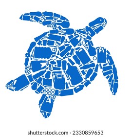 Illustration of seaturtle made of plastic waste icon vector illustration. Suitable for anti-sea pollution campaigns.