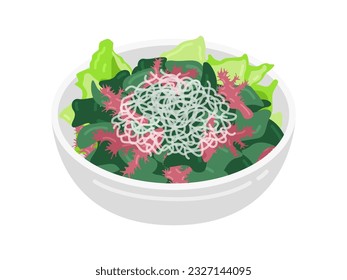 An illustration of seaweed salad served on a plate.