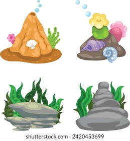 Illustration of a seaweed with stone vector