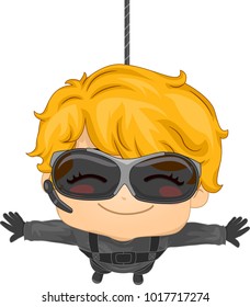 Illustration Of A Secret Agent Kid Boy During A Mission Hanging By A Wire