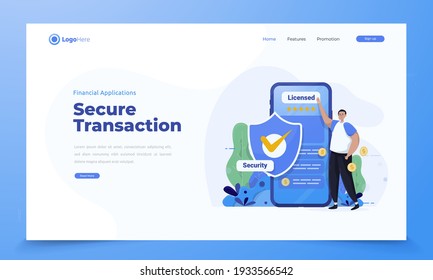 Illustration of secure transaction using financial mobile application concept