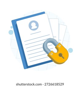 Ilustração de documento pessoal protegido com cadeado. Proteção de privacidade, arquivos confidenciais e projeto de conceito de segurança de dados pessoais