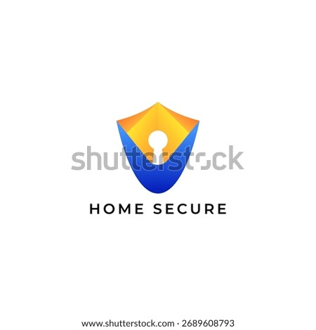 ILLUSTRATION SECURITY HOUSE SHIELD GRADIENT BLUE ORANGE COLOR SIMPLE TECH LOGO ICON DESIGN TEMPLATE ELEMENT VECTOR