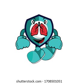 Illustration of security shield and lungs. character mascot vector