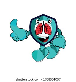 Illustration of security shield and lungs. character mascot vector
