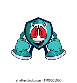 Illustration of security shield and lungs. character mascot vector