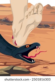 Una ilustración de la semilla de la promesa golpeando la cabeza de la serpiente. Ilustración vectorial. Serie bíblica. Génesis 3:15