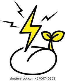Illustration of a seed sprouting with a lightning bolt, symbolizing growth and energy isolated on